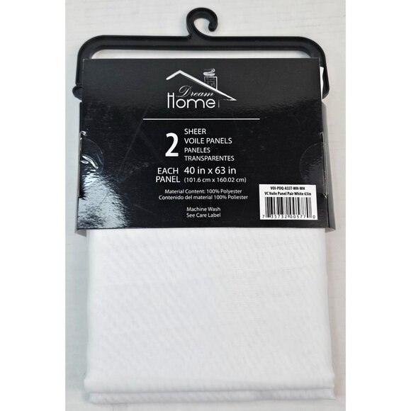 2 Sheer Voile Panels 40 In X 63 In White Polyester Curtains Drapes - Picture 5 of 6